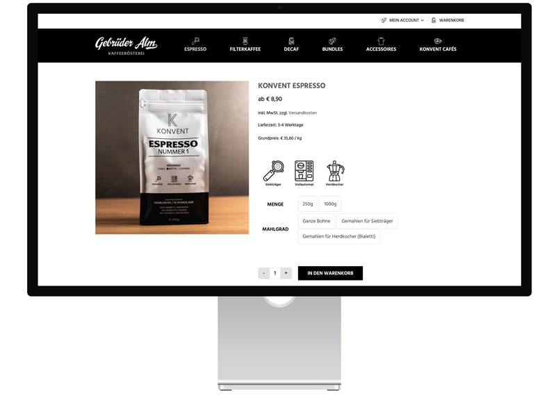 Erstellung Onlineshop Kaffeerösterei Lübeck Gebrüder Alm