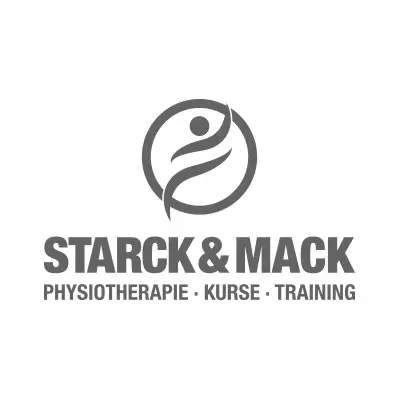 Starck & Mack logo with a circular abstract figure above the text 'PHYSIOTHERAPY • KURSE • TRAINING'